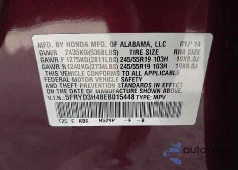 2014 Acura Mdx Technology Package from USA, damaged, VIN 5FRYD3H48EB015448